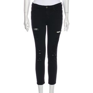 Frame, black skinny leg distressed jeans, size 28, EUC